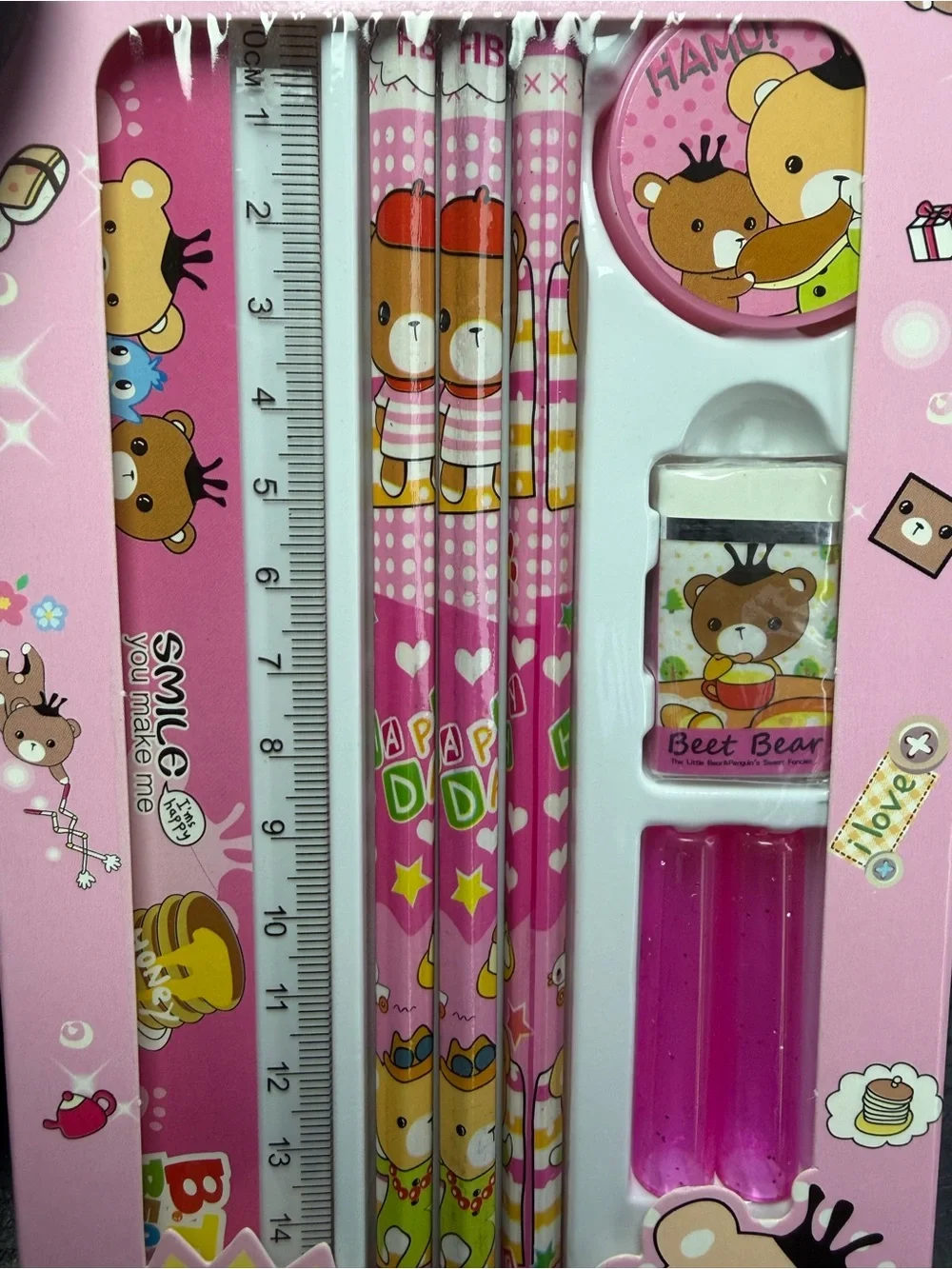 Kids Pink Bear Stationery Set -